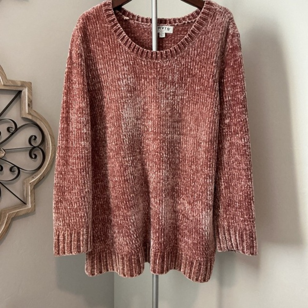 Orvis Dusty Pink Chunky Knit Chenille Sweater Womens XXL Scoop Neck Long Sleeves
